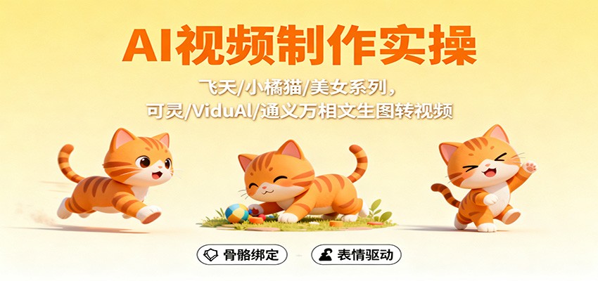 AI视频制作实操，飞天/小橘猫/美女系列，可灵/ViduAl/通义万相文生图转视频-摇钱树