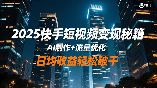 2025快手短视频变现秘籍，AI制作+流量优化，日均收益轻松破千-摇钱树
